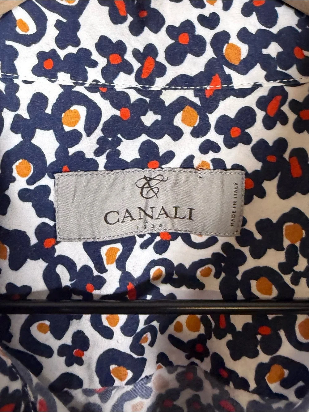 Canali Italy Abstract Floral Print Button Front Shirt Men XXL Blue White Luxury